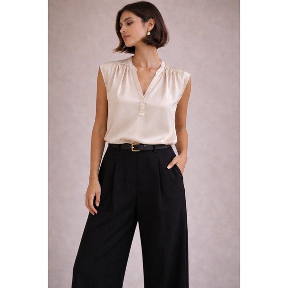 Banana Republic Tops - Banana Republic Sleeveless Satin Blouse Sz XS Champagne Chic Timeless Luxury
